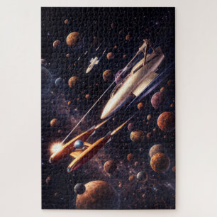 Puzzle Arte Retro de Batalla Espacial de Ciencia Ficción
