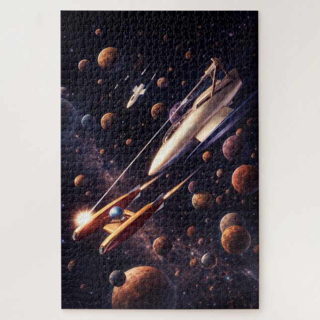 Puzzle Arte Retro de Batalla Espacial de Ciencia Ficción  (Vertical)