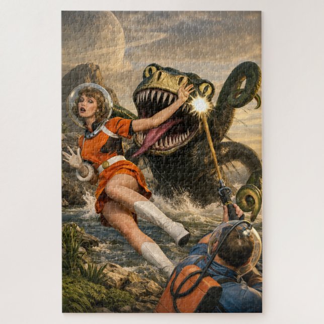 Puzzle Arte Retro de Monstruo Espacial de Ciencia Ficción (Vertical)
