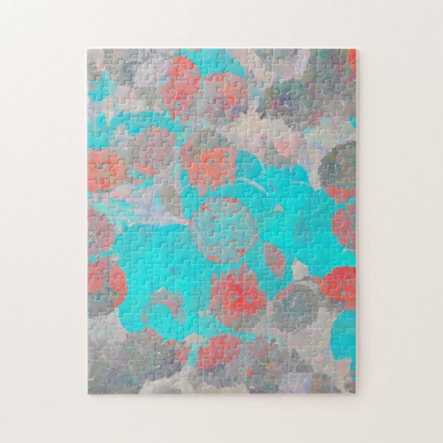 Puzzle Arte rojo azul de estampado floral/floral romántic (Vertical)