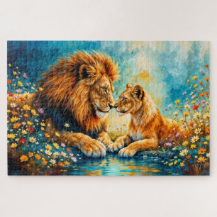 Puzzle Arte romántico de fantasía de león leona vida silv