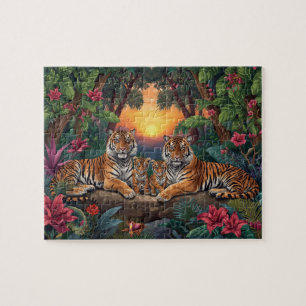 Puzzle Arte Tropical de la Jungla del Atardecer de la Fam