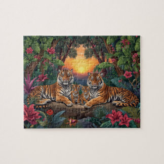 Puzzle Arte Tropical de la Jungla del Atardecer de la Fam