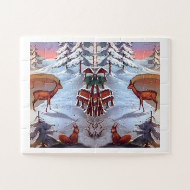 Puzzle Arte vintage de ciervos y ardillas (Horizontal)