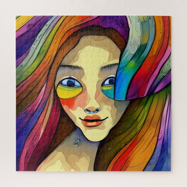 Puzzle Artes abstractas coloridas de una chica bonita y a (Vertical)