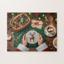 Puzzle Artesanía Navideña Acogedora Bordado de Reno Navid