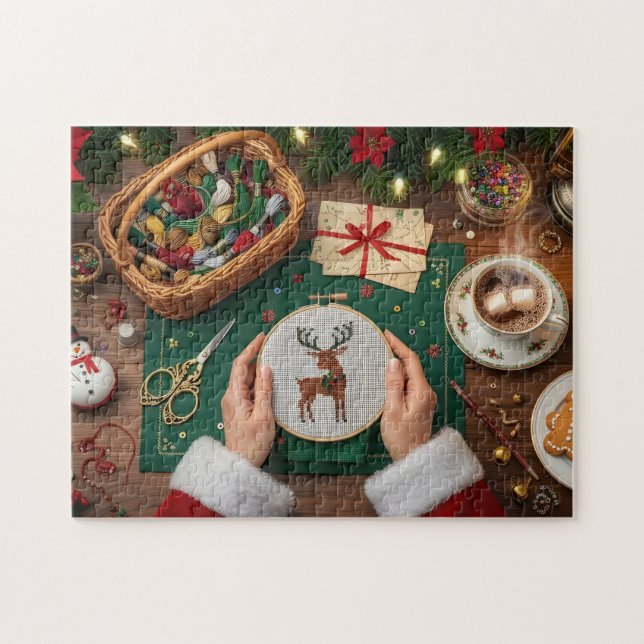 Puzzle Artesanía Navideña Acogedora Bordado de Reno Navid (Horizontal)