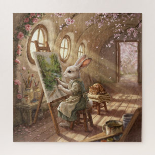 Puzzle Artista Conejo Caprichoso Pintando en Caballete
