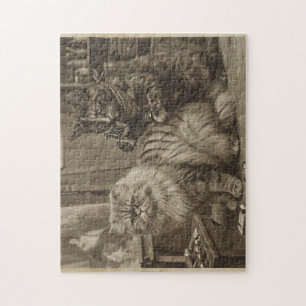 Puzzle Artista de tatuajes de gato sepia vintage – Divert