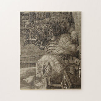 Puzzle Artista de tatuajes de gato sepia vintage – Divert