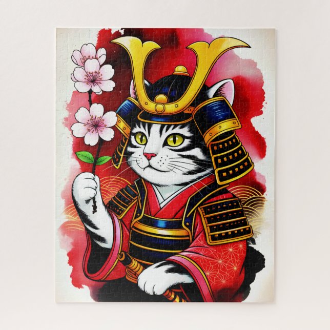 Puzzle Artistic Samurai Cat Cherry For Adults & Family  (Vertical)