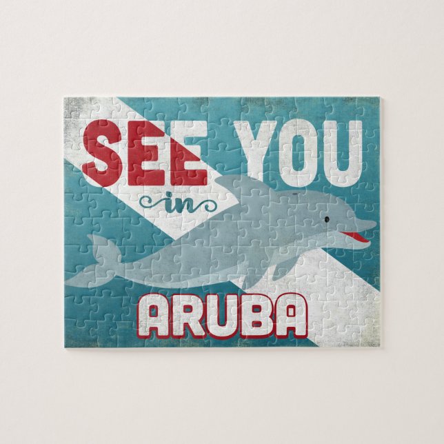Puzzle Aruba Dolphin - Viaje retro vintage (Horizontal)