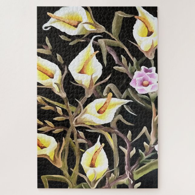 Puzzle Arum Lily Artistic Floral Design On Black (Vertical)
