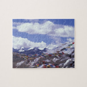 Puzzle Asia, China, Tibet, Tangla Pass. Banderas de oraci