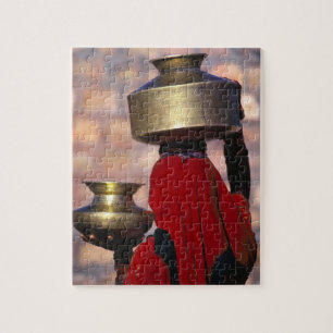 Puzzle Asia, India, Rajasthan. Una mujer local con un roj