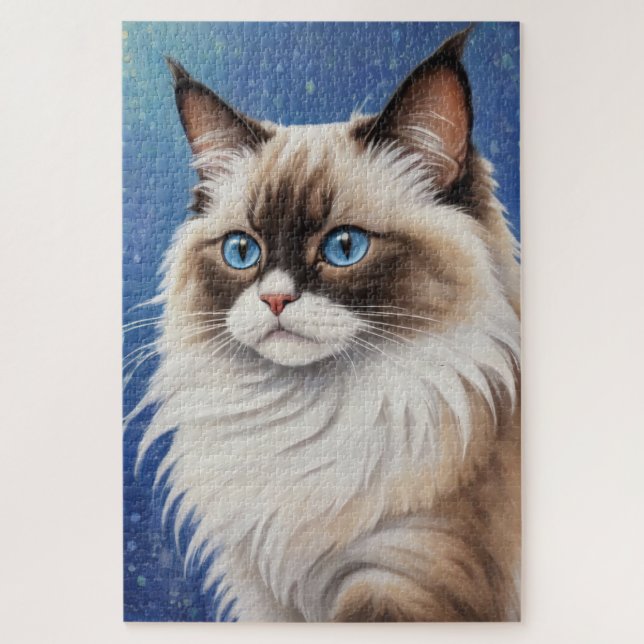 Puzzle Asombroso cuadro de gato de Ragdoll con ojos azule (Vertical)