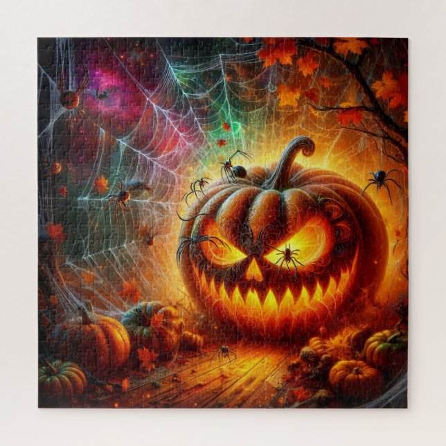Puzzle Asombroso Jack-O-Lantern y las arañas (Vertical)