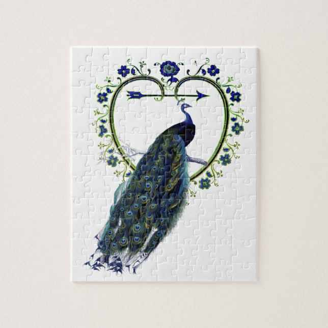Puzzle Asombroso pavo real y adornado marco floral cardía (Vertical)