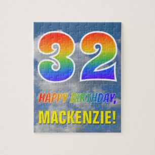 Puzzle Aspecto arcoiris "32" y "FELIZ CUMPLEAÑOS", cielo