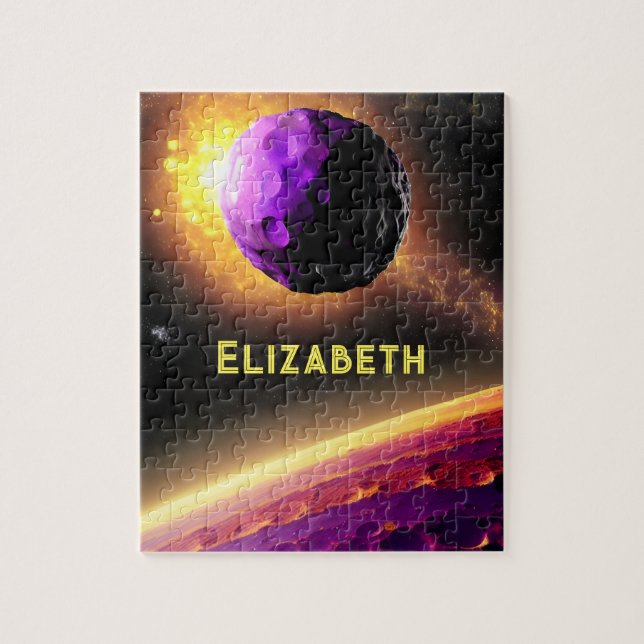 Puzzle Asteroide Morado Interestelar Volando Al Planeta R (Vertical)