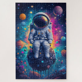 Puzzle Astronaut in Colorful Space Scene