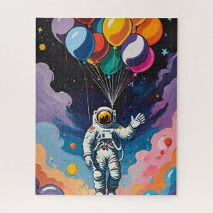 Puzzle Astronauta con globos coloridos en el espacio