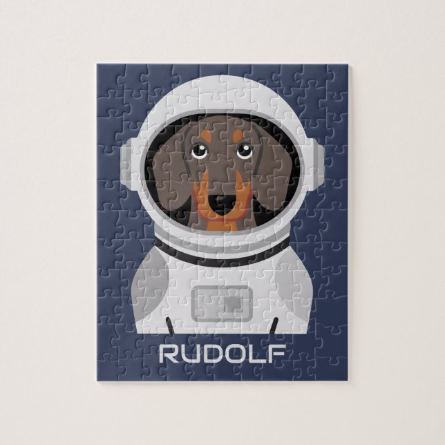 Puzzle Astronauta de Dachshund con nombre (Vertical)