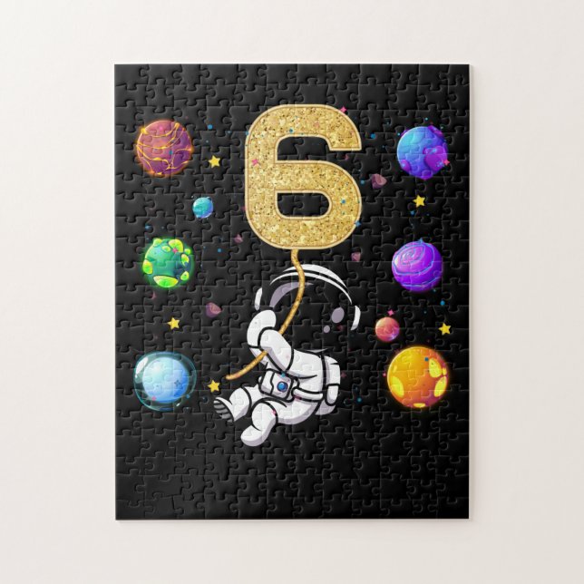 Puzzle Astronauta de planetas de cumpleaños de 6 años (Vertical)