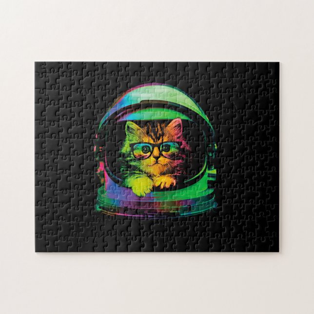 Puzzle astronauta del gato hipster gracioso (Horizontal)