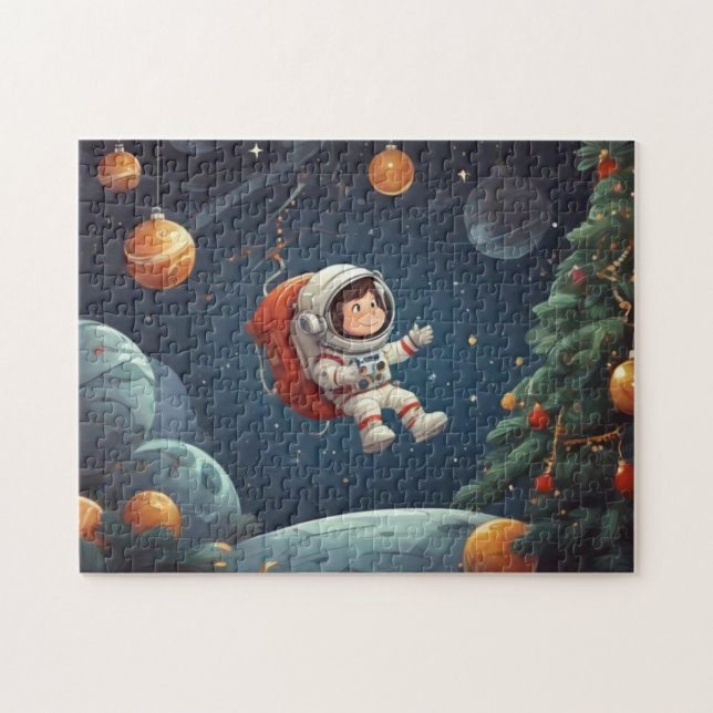 Puzzle Astronauta flotando alrededor del árbol de Navidad (Horizontal)