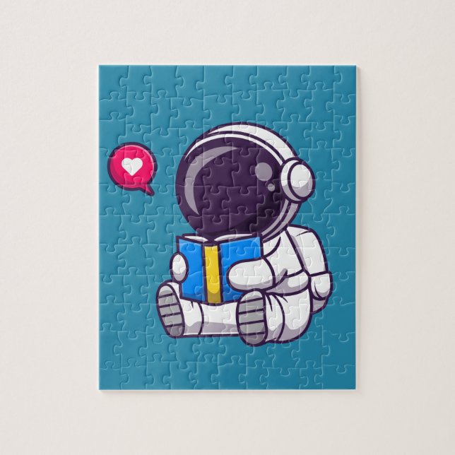 Puzzle Astronauta leyendo libros niños lindos (Vertical)