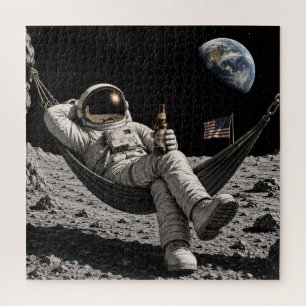 Puzzle Astronauta relajándose con cerveza en la Luna