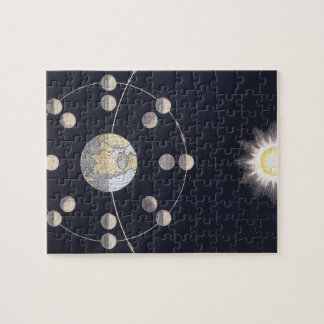 Puzzle Astronomía vintage, fases de la luna con la Tierra