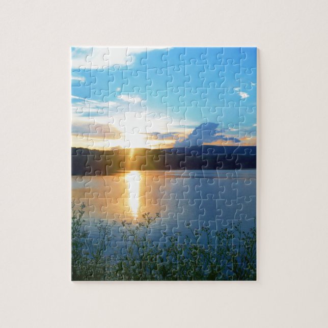Puzzle Atardecer azul en el lago (Vertical)