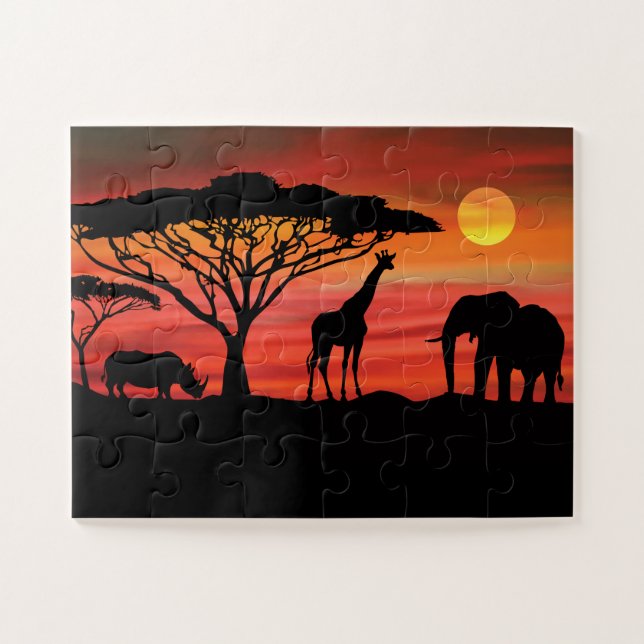 Puzzle Atardecer de animales africanos (Horizontal)
