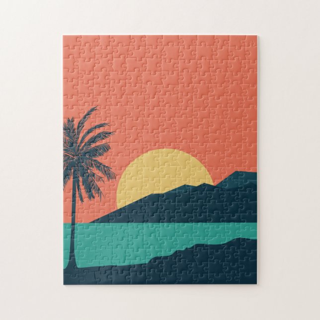 Puzzle Atardecer de palmera, Isla, Arte abstracto boho (Vertical)