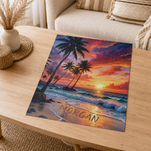 Puzzle Atardecer de playa tropical personalizado   Arte c