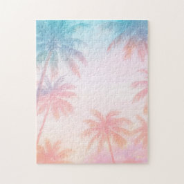 Puzzle Atardecer de playa vintage palmeras pastel