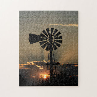 Puzzle Atardecer De Windmill De Kansas Con Ríos De Sol Ro