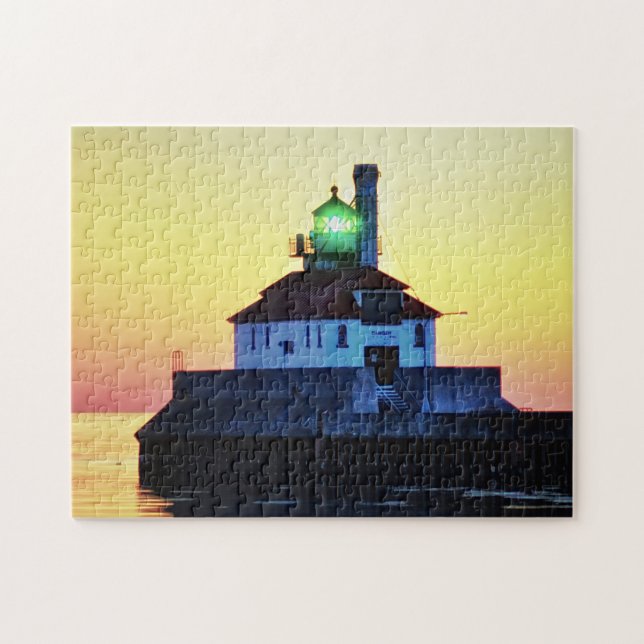 Puzzle Atardecer del faro Duluth Minnesota (Horizontal)