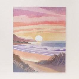 Puzzle Atardecer del Mar Rosado | Pintura en Acuarela de 