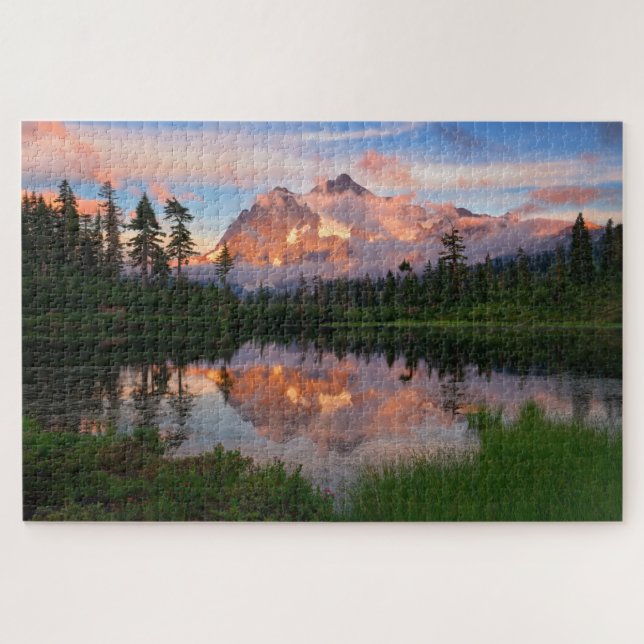 Puzzle Atardecer en el lago de imágenes con Monte Shuksan (Horizontal)