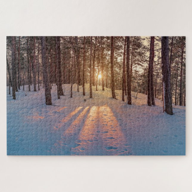Puzzle Atardecer en el nevado pinar de invierno (Horizontal)
