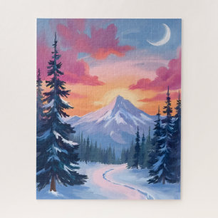 Puzzle Atardecer en la cima nevada Pintura de paisaje i