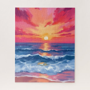 Puzzle Atardecer en la orilla fucsia Olas del océano ac