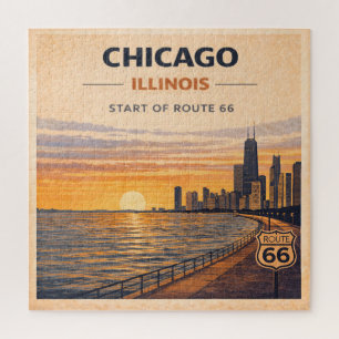 Puzzle Atardecer en la ruta 66 de Chicago, ambiente de vi