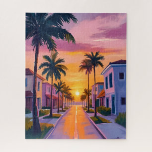 Puzzle Atardecer en Miami Beach   Acuarela de Océano Flor