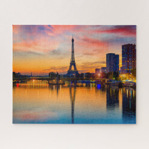 Puzzle Atardecer en París, Francia. Torre Eiffel en el Se