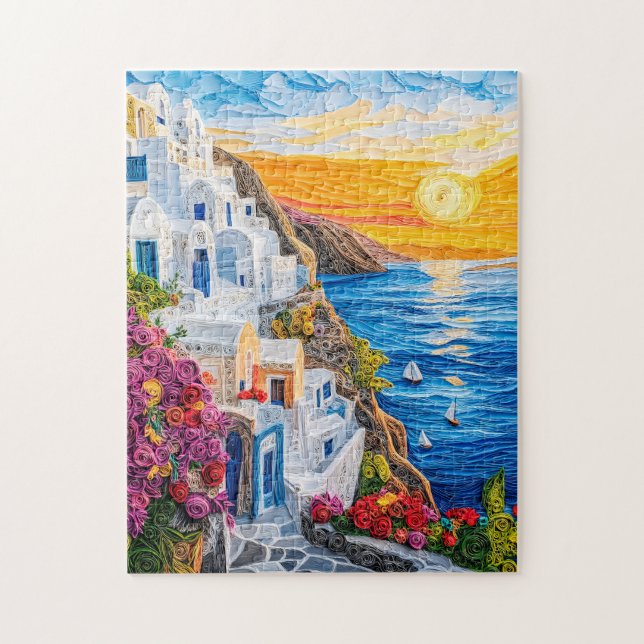 Puzzle Atardecer en Quilling en Oia Santorini (Vertical)
