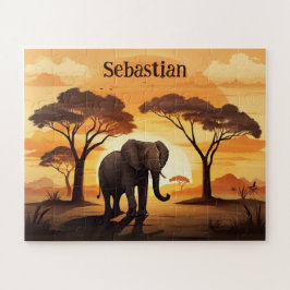 Puzzle Atardecer en sabana elefante personalizado